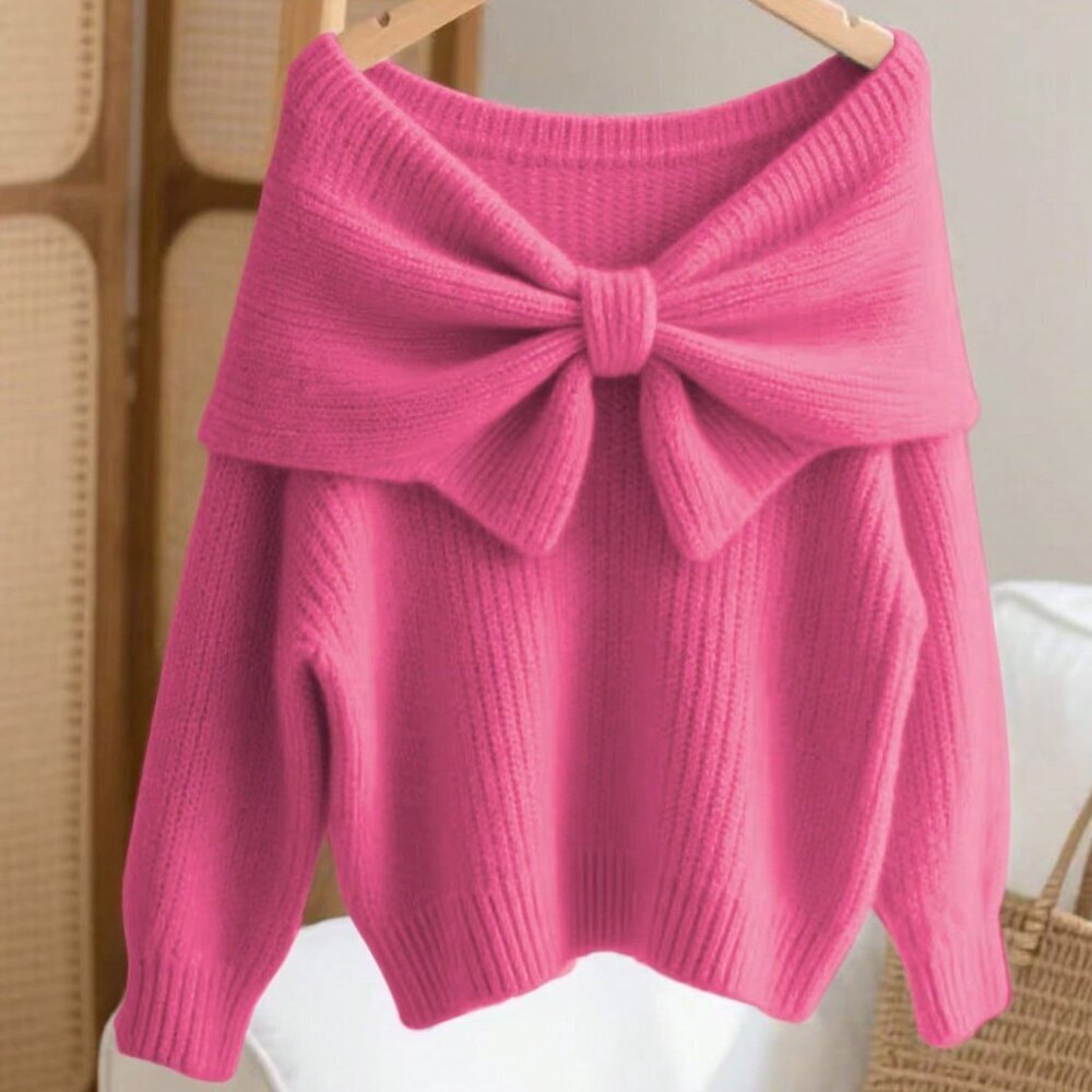 Hot Pink Oversized Women's Crew Neck Sweater